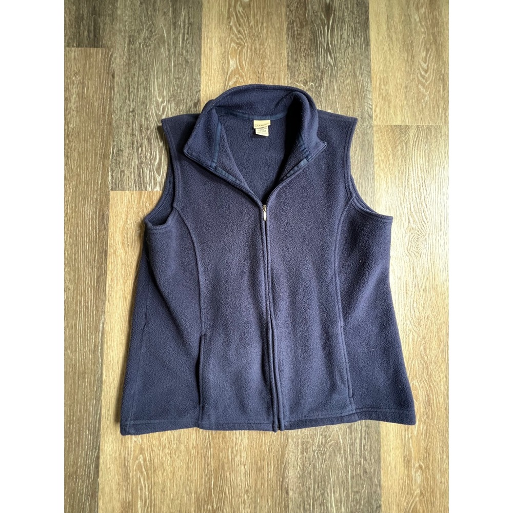 LL Bean Fleece Vest Mens L Navy Blue Excellent Full Zip Mock Neck 259068‎
